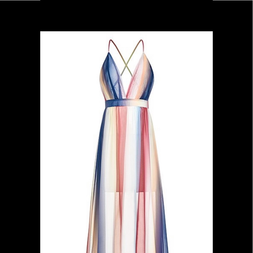 Cream&Blue Crisscross-Back Sleeveless Layered maxi
